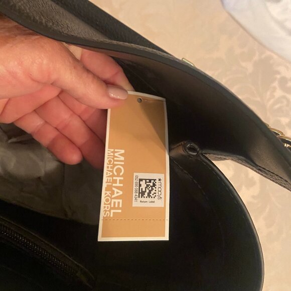 NWT MICHAEL MICHAEL KORS NEWBURY MD GOLD CHAIN LEATHER SHOULDER TOTE - Picture 7 of 11